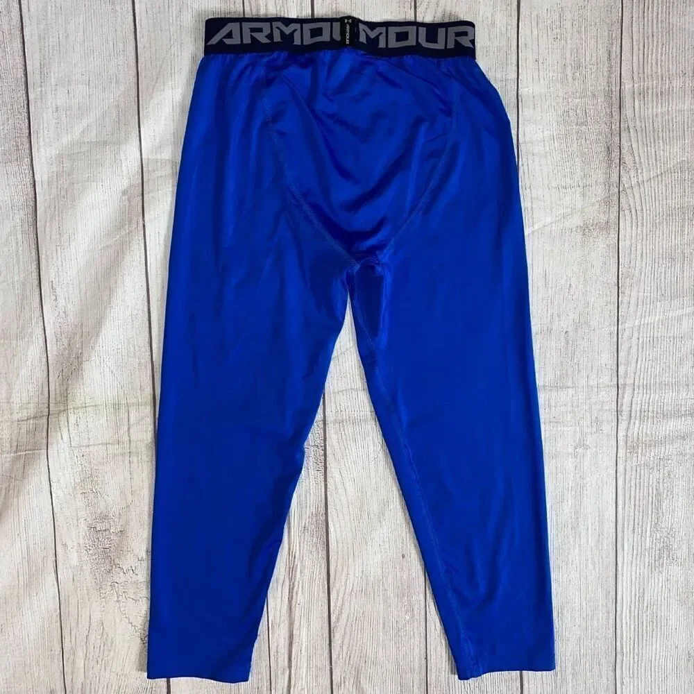 Under Armour boys youth L fitted heatgear athletic leggings blue